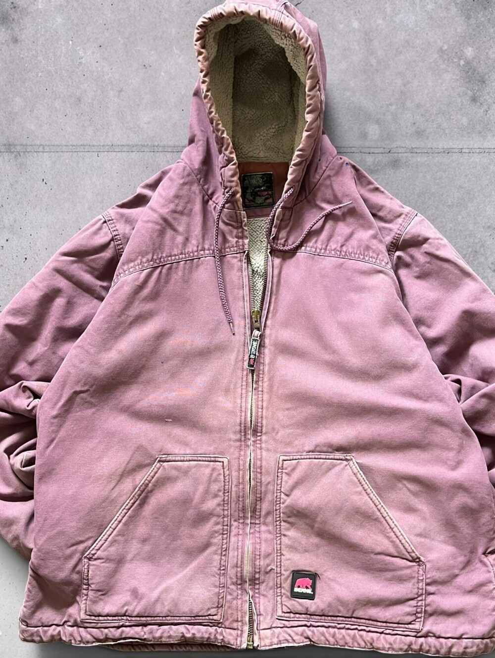 Vintage Berne Canvas Workwear Sherpa Lined Full Zip Hooded Jacket Size Large